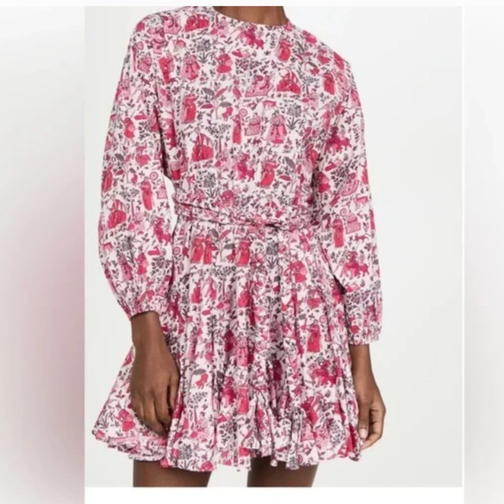 Rhode Ella Dress in Fluted Story Romance Pink print XS